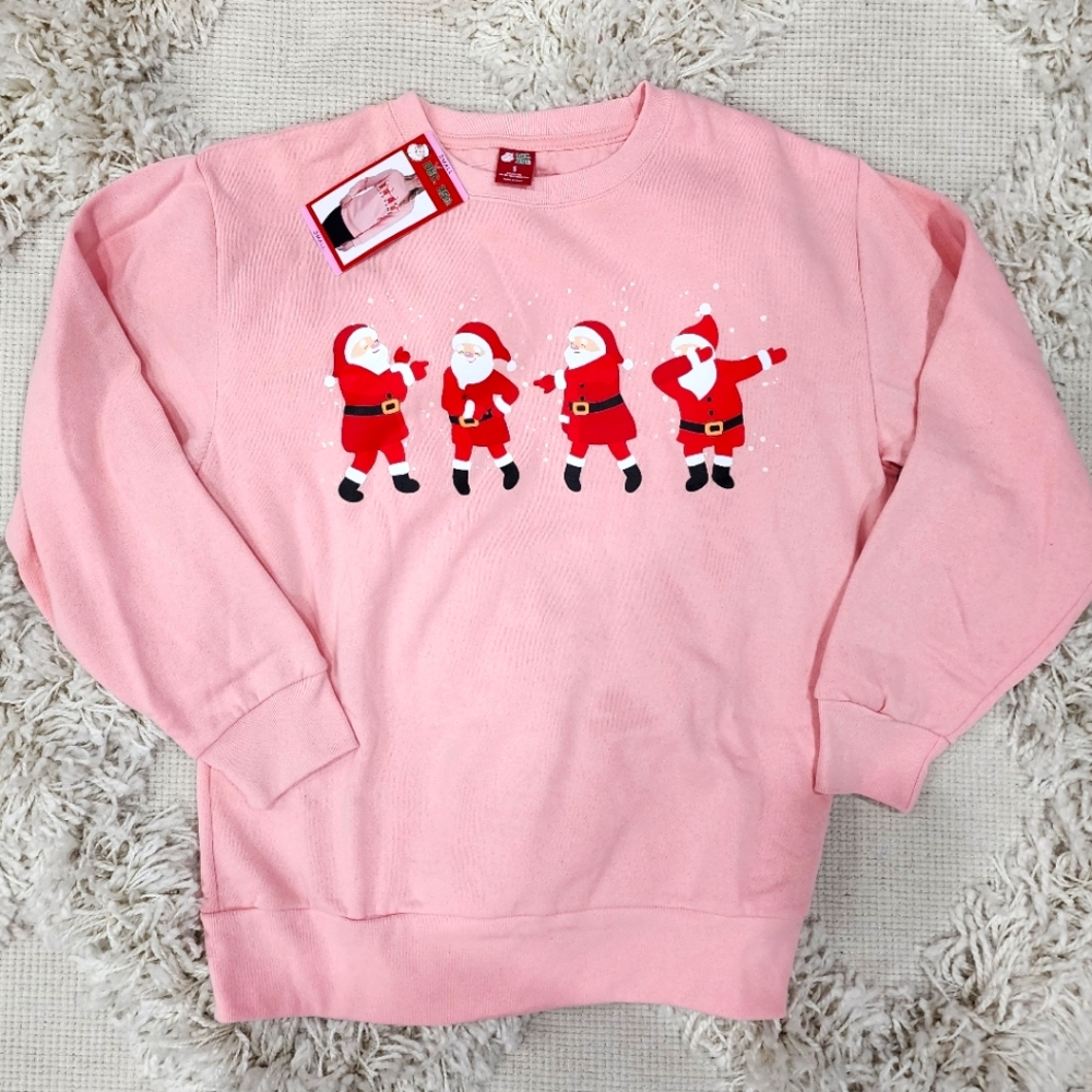 🆕️🎄Womens Small, Dancing Santa pink Sweater Christmas
